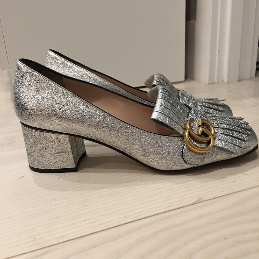 Gucci Marmont Mid Heels Silver sz 40